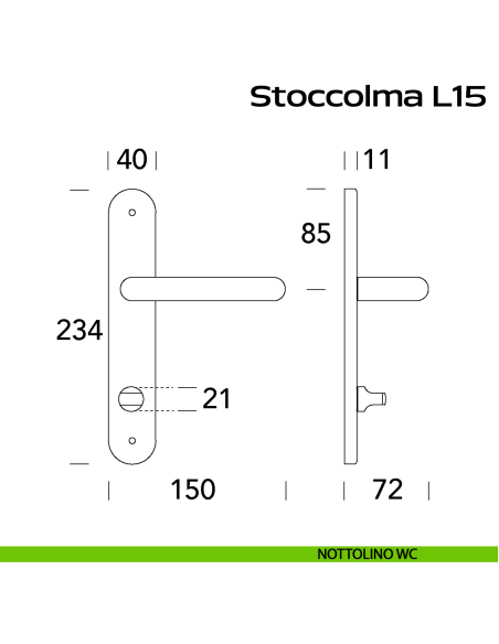 Maniglia in acciaio per porta con nottolino Stoccolma Oval L15 Reguitti Inox con placca disegno