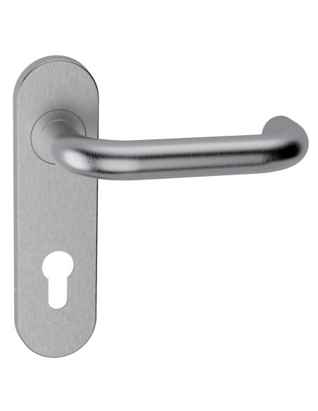 Maniglia in acciaio per porta tagliafuoco Stoccolma L15 Reguitti Inox con placca