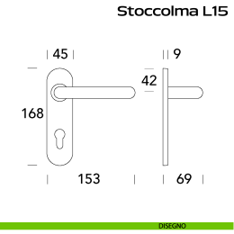 Maniglia in acciaio per porta tagliafuoco Stoccolma L15 Reguitti Inox con placca 2