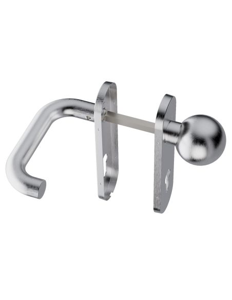 Maniglia per porta tagliafuoco in acciaio Stoccolma L15 e pomolo fisso 059 foro yale Reguitti Inox con placca