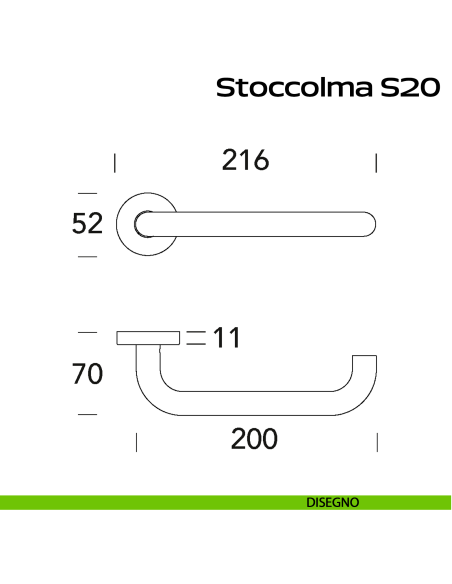 Maniglia in acciaio per porta Stoccolma 200 Reguitti Inox - DISEGNO