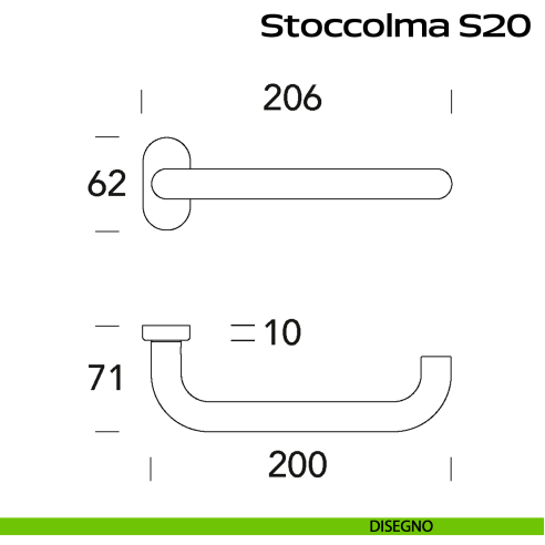Maniglia in acciaio per porta Stoccolma 200 Reguitti Inox rosetta ovale - DISEGNO