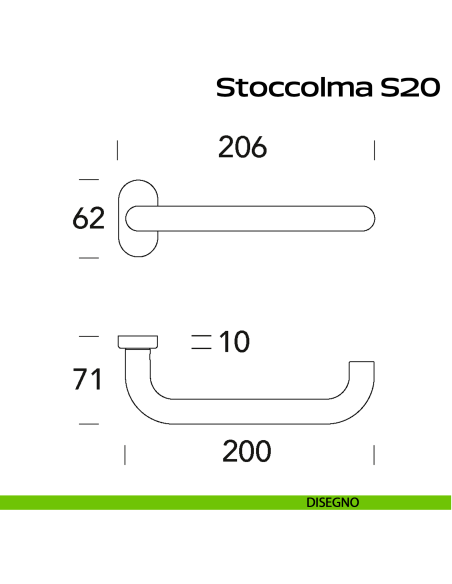 Maniglia in acciaio per porta Stoccolma 200 Reguitti Inox rosetta ovale - DISEGNO