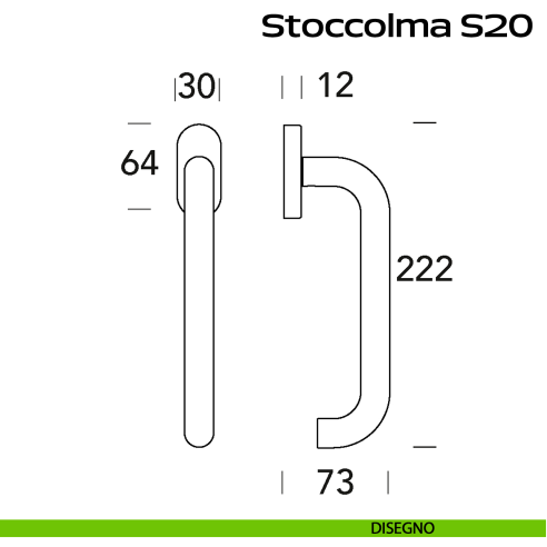 Maniglia in acciaio per finestra DK Stoccolma 200 Reguitti Inox disegno