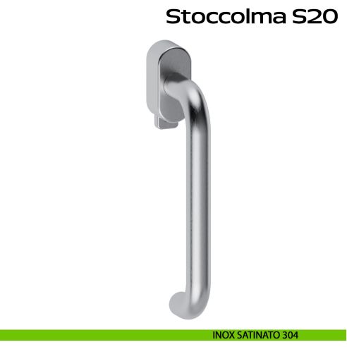 Maniglia in acciaio per finestra DK con pulsante su placca Stoccolma 200 Reguitti Inox - inox satinato 304