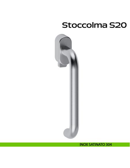 Maniglia in acciaio per finestra DK con pulsante su placca Stoccolma 200 Reguitti Inox - inox satinato 304