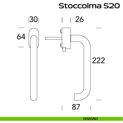 Maniglia in acciaio per finestra DK con pulsante su placca Stoccolma 200 Reguitti Inox disegno