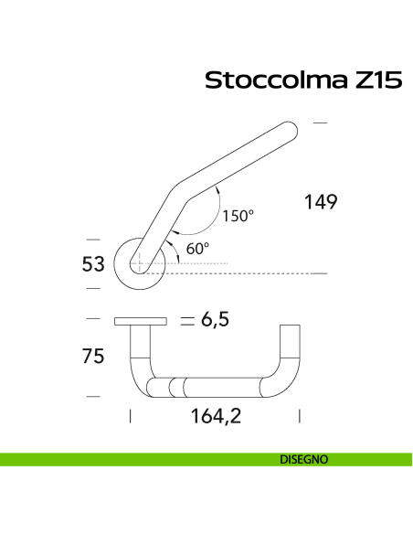 Maniglia in acciaio Stoccolma Z15 Reguitti Inox su rosetta - disegno