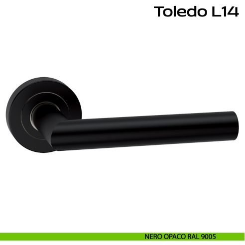Maniglia in acciaio per porta Toledo L14 Reguitti Inox rosetta tonda - nero opaco RAL 9005