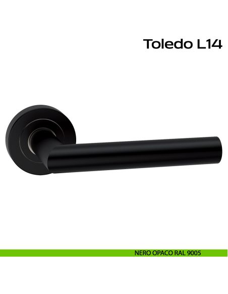 Maniglia in acciaio per porta Toledo L14 Reguitti Inox rosetta tonda - nero opaco RAL 9005