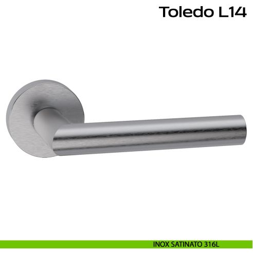 Maniglia in acciaio per porta Toledo L14 Reguitti Inox rosetta tonda - inox satinato 316L