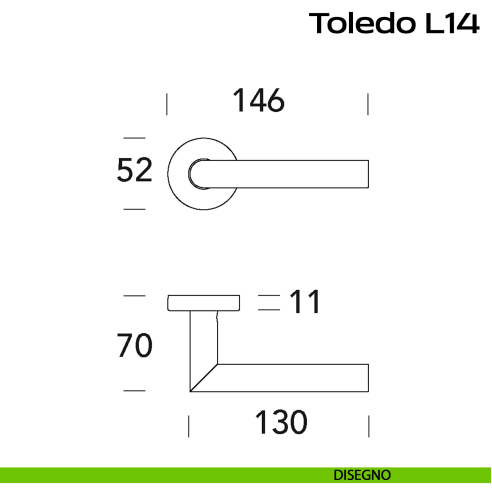 Maniglia in acciaio per porta Toledo L14 Reguitti Inox rosetta tonda - disegno