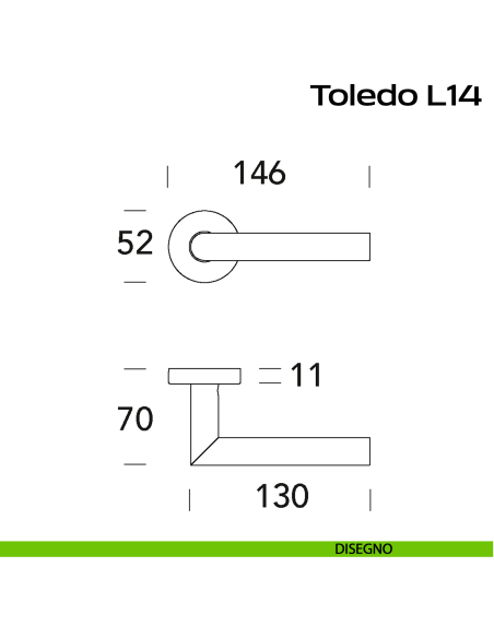 Maniglia in acciaio per porta Toledo L14 Reguitti Inox rosetta tonda - disegno