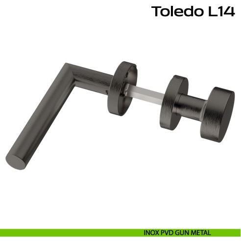 Maniglia in acciaio Toledo L14 e pomolo fisso 2Q1 Reguitti Inox rosetta tonda - inox pvd gun metal