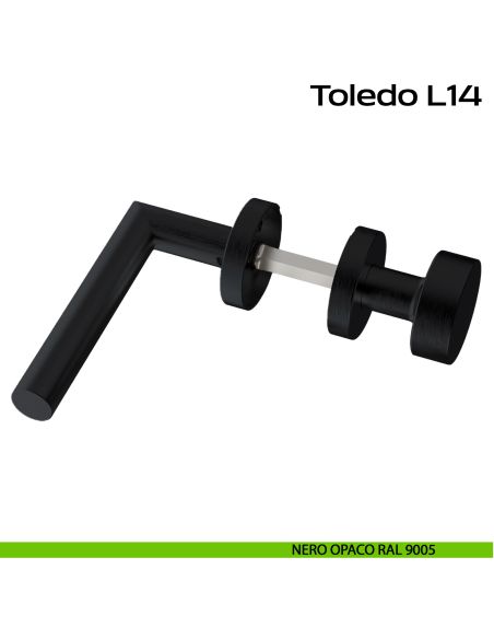 Maniglia in acciaio Toledo L14 e pomolo fisso 2Q1 Reguitti Inox rosetta tonda - nero opaco