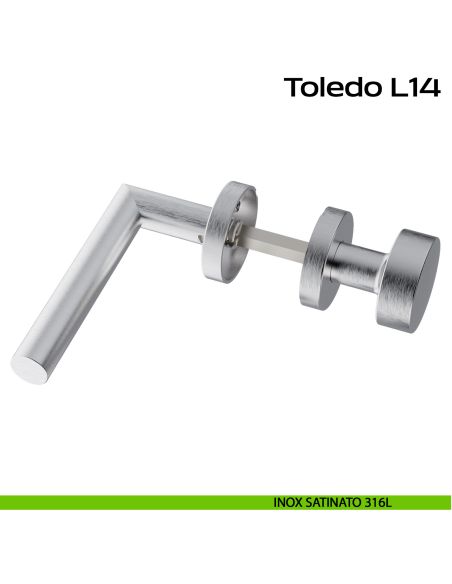 Maniglia in acciaio Toledo L14 e pomolo fisso 2Q1 Reguitti Inox rosetta tonda - acciaio inox 316L