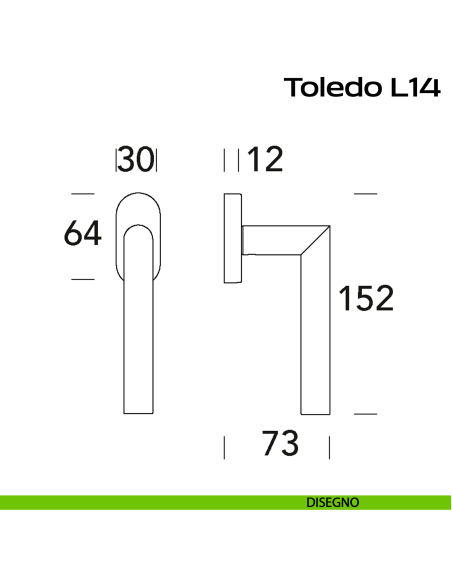 Maniglia in acciaio DK per finestra Toledo L14 Reguitti Inox - disegno