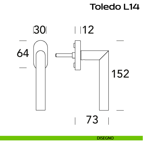 Maniglia in acciaio DK per finestra Toledo L14 Reguitti Inox con quadro regolabile - disegno