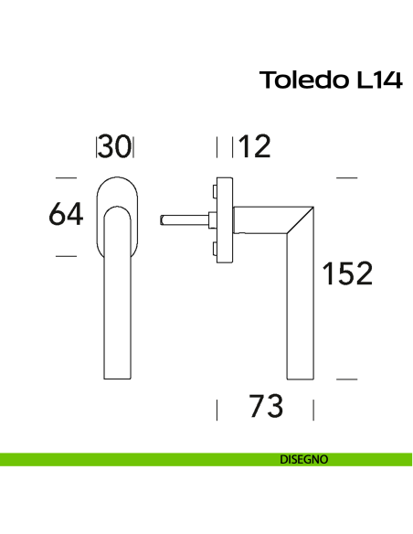 Maniglia in acciaio DK per finestra Toledo L14 Reguitti Inox con quadro regolabile - disegno