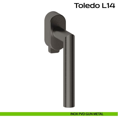 Maniglia in acciaio DK per finestra con pulsante su placca Toledo L14 Reguitti Inox rosetta ovale - inox pvd gun metal