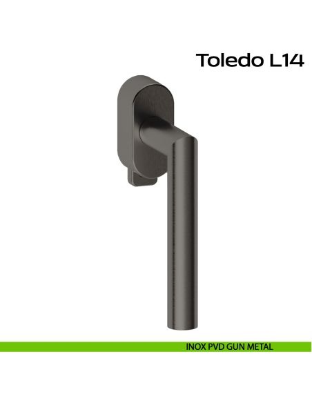 Maniglia in acciaio DK per finestra con pulsante su placca Toledo L14 Reguitti Inox rosetta ovale - inox pvd gun metal
