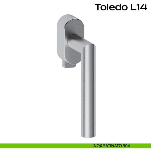 Maniglia in acciaio DK per finestra con pulsante su placca Toledo L14 Reguitti Inox rosetta ovale - inox satinato 304