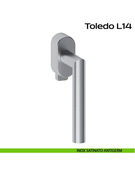 Maniglia in acciaio DK per finestra con pulsante su placca Toledo L14 Reguitti Inox rosetta ovale - inox antigerm