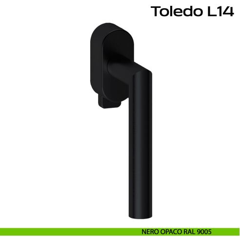 Maniglia in acciaio DK per finestra con pulsante su placca Toledo L14 Reguitti Inox rosetta ovale - nero opaco RAL 9005