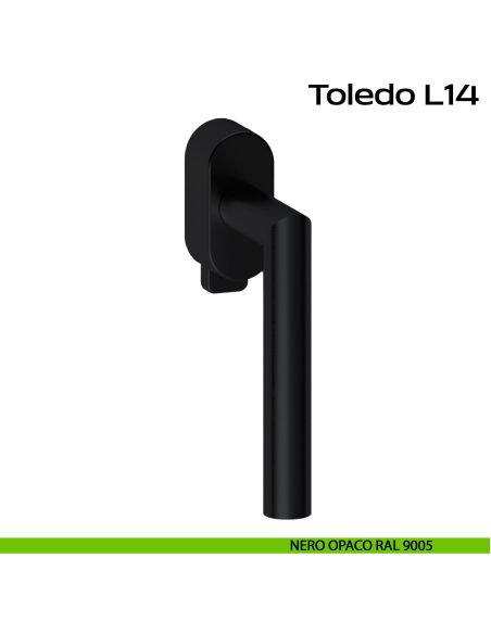 Maniglia in acciaio DK per finestra con pulsante su placca Toledo L14 Reguitti Inox rosetta ovale - nero opaco RAL 9005