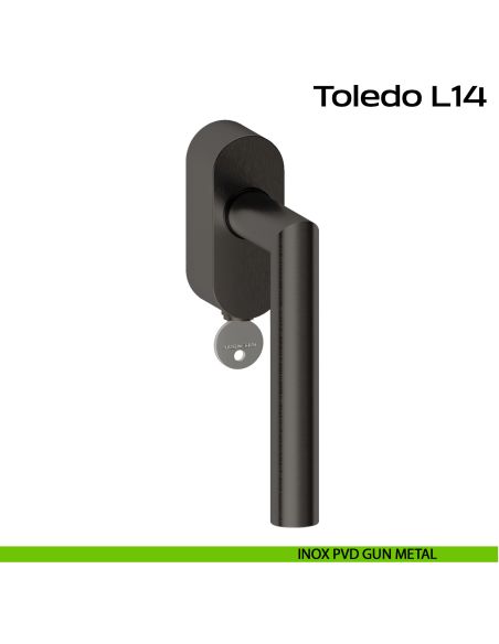 Maniglia in acciaio DK per finestra con chiave Toledo L14 Reguitti Inox rosetta ovale - INOX PVD GUN METAL