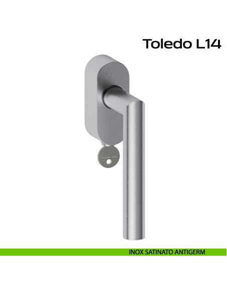 Maniglia in acciaio DK per finestra con chiave Toledo L14 Reguitti Inox rosetta ovale - INOX ANTIGERM
