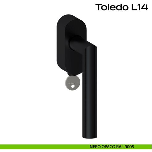 Maniglia in acciaio DK per finestra con chiave Toledo L14 Reguitti Inox rosetta ovale - nero opaco RAL 9005