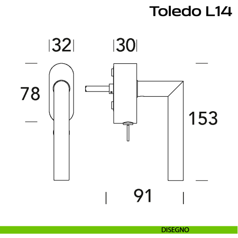Maniglia in acciaio DK per finestra con funzione TBT Toledo L14 Reguitti Inox rosetta ovale disegno