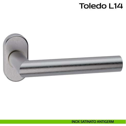 Maniglia in acciaio per porta Toledo L14 Reguitti Inox rosetta ovale - inox satinato antigerm