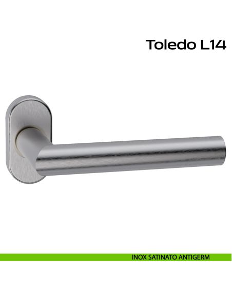 Maniglia in acciaio per porta Toledo L14 Reguitti Inox rosetta ovale - inox satinato antigerm
