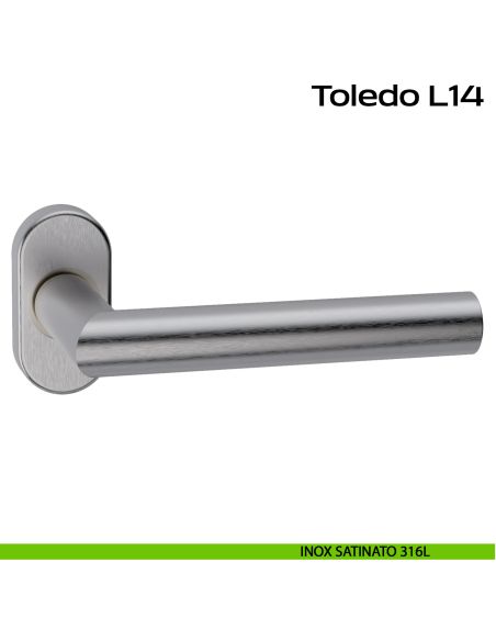 Maniglia in acciaio per porta Toledo L14 Reguitti Inox rosetta ovale - inox satinato 316L