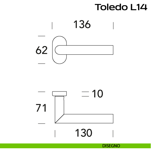 Maniglia in acciaio per porta Toledo L14 Reguitti Inox rosetta ovale - disegno