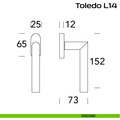 Maniglia in acciaio per finestra DK Toledo L14 Reguitti Inox - disegno