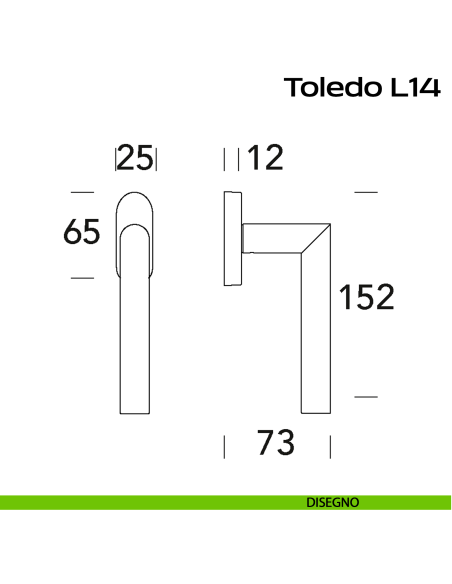Maniglia in acciaio per finestra DK Toledo L14 Reguitti Inox - disegno