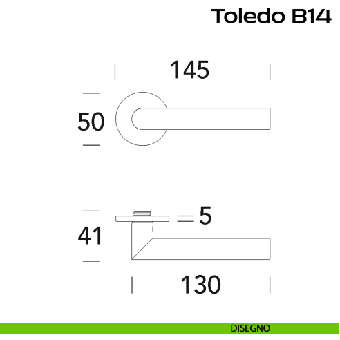 Maniglia ribassata in acciaio per porta Toledo B B14 Reguitti Inox - disegno
