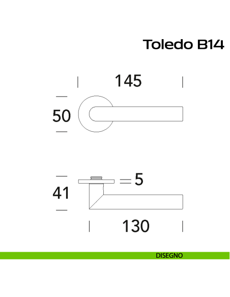 Maniglia ribassata in acciaio per porta Toledo B B14 Reguitti Inox - disegno