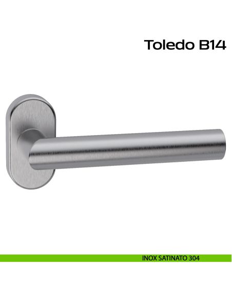Maniglia ribassata in acciaio per porta Toledo L14 Reguitti Inox rosetta ovale - inox satinato 304