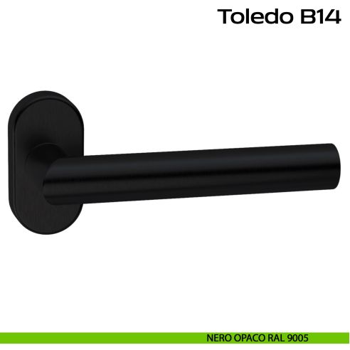 Maniglia ribassata in acciaio per porta Toledo L14 Reguitti Inox rosetta ovale - nero opaco RAL 9005