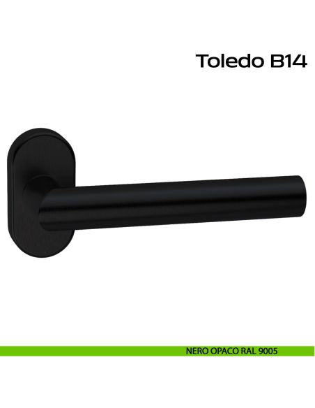 Maniglia ribassata in acciaio per porta Toledo L14 Reguitti Inox rosetta ovale - nero opaco RAL 9005