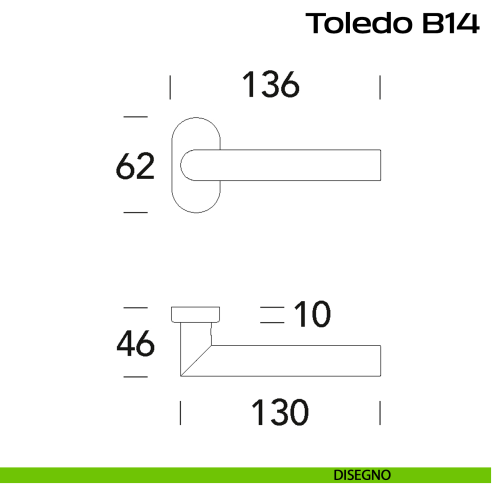 Maniglia ribassata in acciaio per porta Toledo L14 Reguitti Inox rosetta ovale - disegno