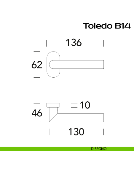 Maniglia ribassata in acciaio per porta Toledo L14 Reguitti Inox rosetta ovale - disegno