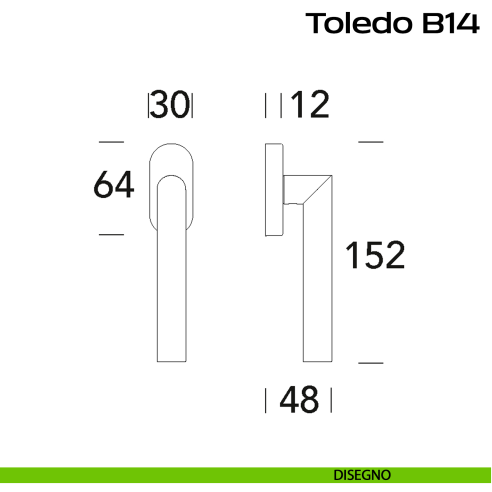 Maniglia ribassata in acciaio per finestra DK Toledo B B14 Reguitti Inox disegno