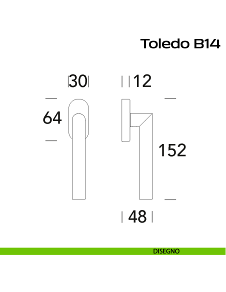 Maniglia ribassata in acciaio per finestra DK Toledo B B14 Reguitti Inox disegno