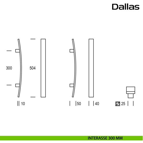 Maniglione curvo in acciaio per porta Dallas Reguitti Inox interasse 300 mm