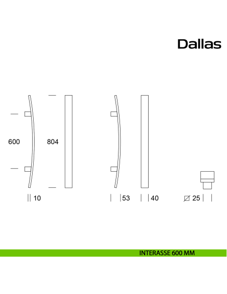 Maniglione curvo in acciaio per porta Dallas Reguitti Inox interasse 600 mm